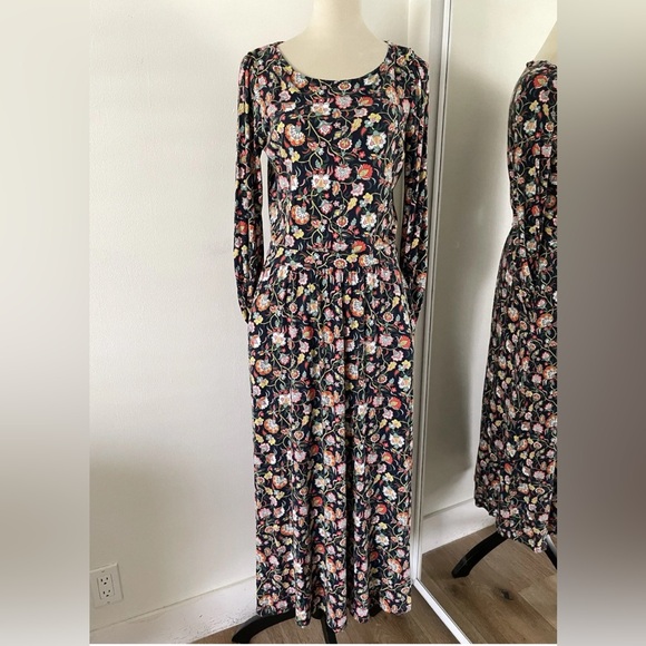 Boden Amelie Floral Long Sleeve Midi Dress, Empire Waist Navy - Picture 4 of 10